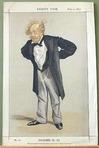 政治家No.123° – Rt.Hon的漫画维利尔斯议员 Statesman No.123° – Caricature of The Rt.Hon. C.P. Villiers M.P. (1872)，詹姆斯·天梭