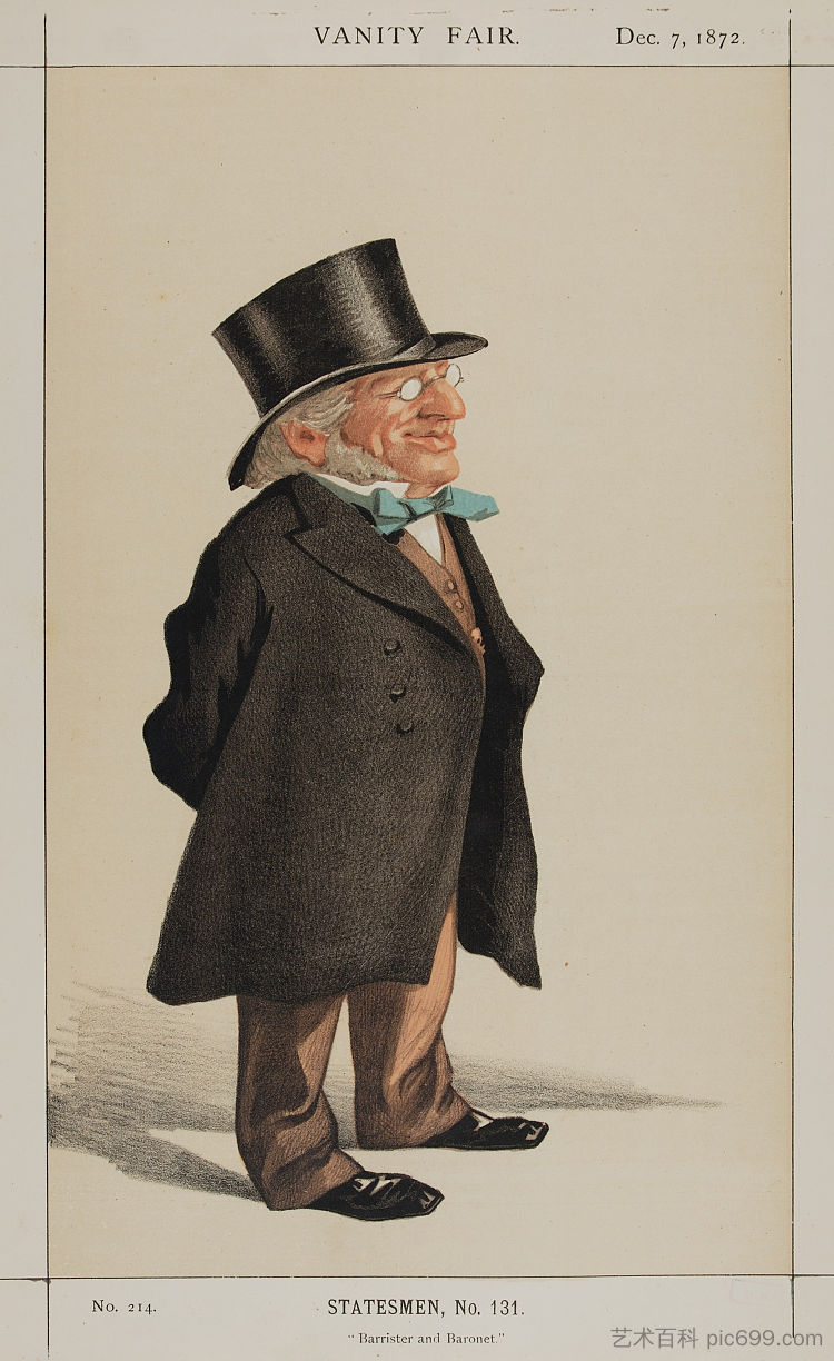 政治家No.131° - 弗朗西斯·戈德斯米德爵士的漫画 Statesman No.131° - Caricature of Sir Francis Goldsmid M.P. (1872)，詹姆斯·天梭