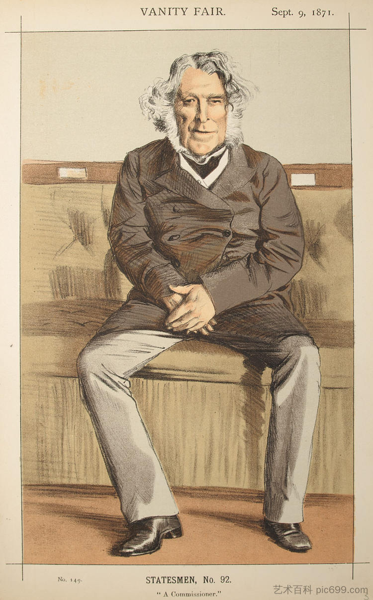 政治家No.092° - Rt.Hon的漫画罗素·格尼 Statesman No.092° - Caricature of the Rt.Hon. Russell Gurney (1871),詹姆斯·天梭