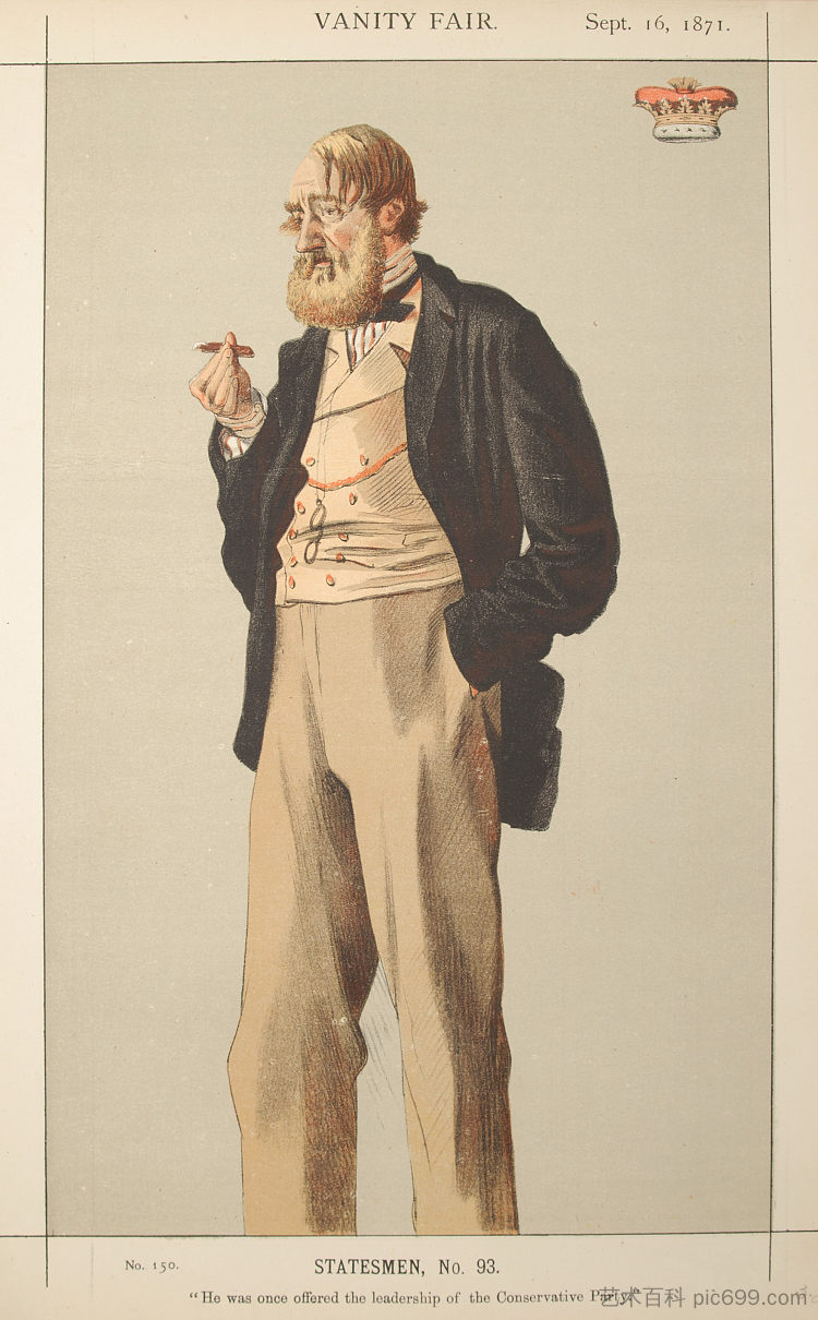 政治家No.093° - 拉特兰公爵漫画 Statesman No.093° - Caricature of The Duke of Rutland (1871)，詹姆斯·天梭