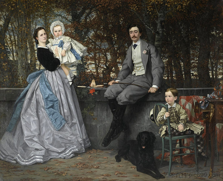 米拉蒙侯爵和马尔乔内斯及其子女的肖像 Portrait of the Marquis and Marchioness of Miramon and their children (1865)，詹姆斯·天梭