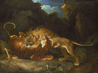 狮子和老虎之间的战斗 Fight between a Lion and a Tiger (1797)，詹姆斯·沃德