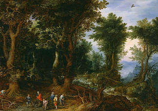 树木繁茂的景观与亚伯拉罕和以撒 Wooded Landscape with Abraham and Isaac，老扬·勃鲁盖尔