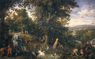 人类堕落的伊甸园 The Garden of Eden with the Fall of Man (1609; Belgium                     )，老扬·勃鲁盖尔
