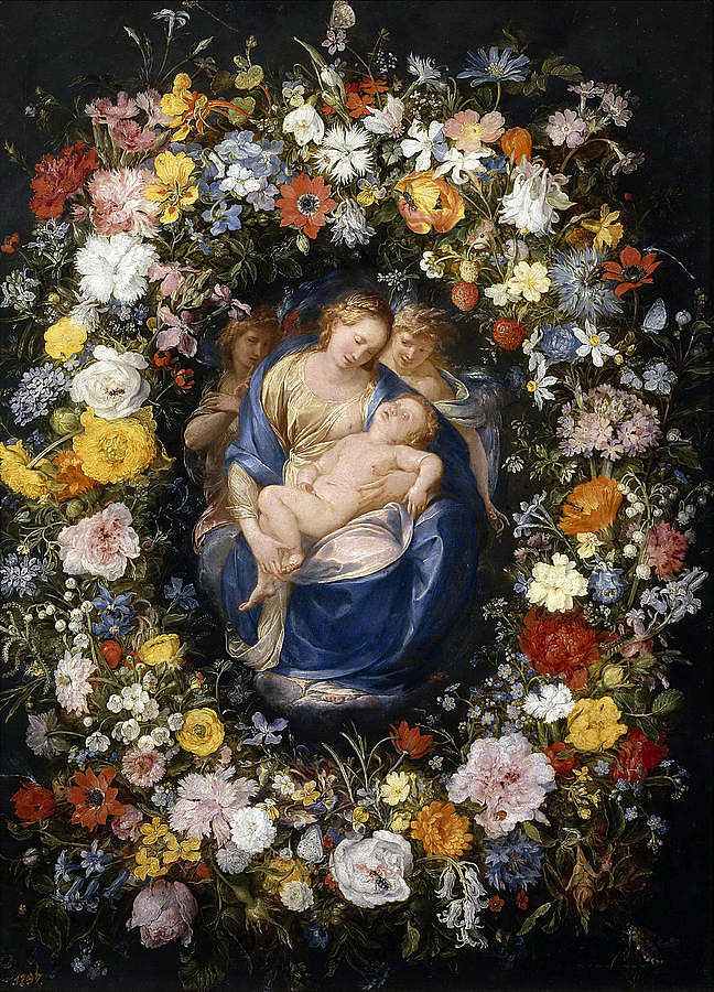 戴花环的麦当娜和孩子 Madonna and Child in a Flower Garland，老扬·勃鲁盖尔