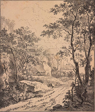 意大利景观，在安科纳和锡尼加利亚之间 Italian Landscape, Between Ancona and Sinigaglia (c.1645)，简·德克斯兹