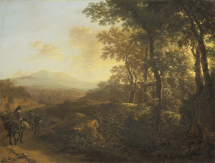 意大利风景与骡子司机 Italian Landscape with Mule Driver (c.1652)，简·德克斯兹