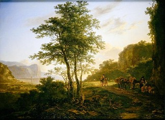 意大利风光与旅行者在路上 Italianate Landscape with Travellers on a Path (c.1646)，简·德克斯兹