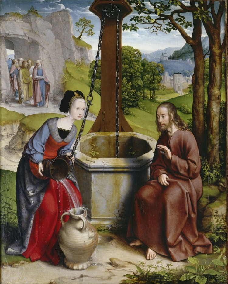 基督和雅各布井边的撒玛利亚妇人 Christ and the Samaritan Woman at the Jacob's Well (1508; Kalkar,Germany  )，扬·乔斯特