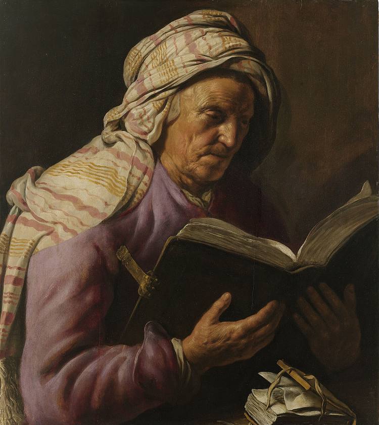 老妇人阅读 Old Woman Reading (c.1626 - c.1633; Netherlands  )，扬·利文斯