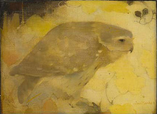 树枝上的猛禽 A bird of prey on a branch (1911)，扬·曼克斯