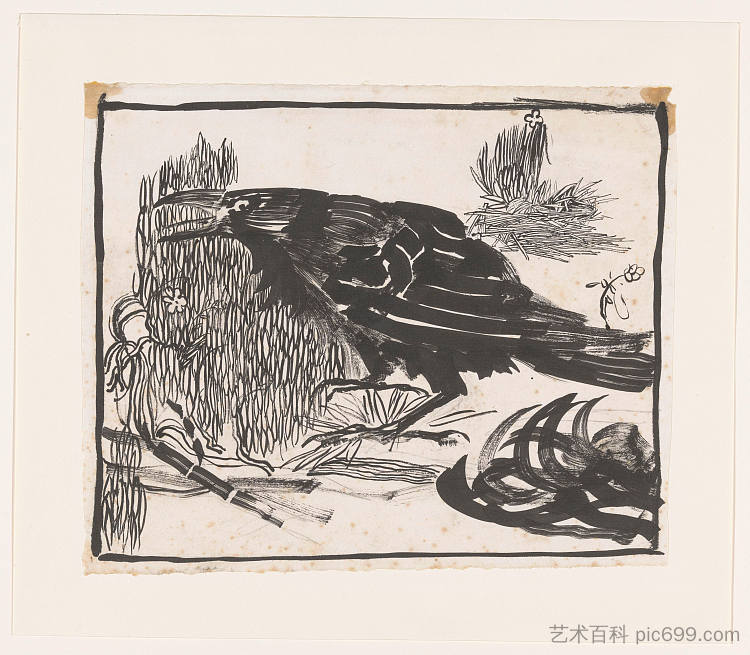 尖叫的乌鸦，站在左边 Screaming crow, standing to the left (c.1920)，扬·曼克斯