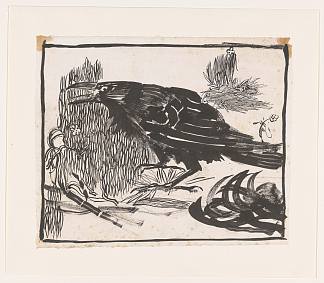 尖叫的乌鸦，站在左边 Screaming crow, standing to the left (c.1920)，扬·曼克斯