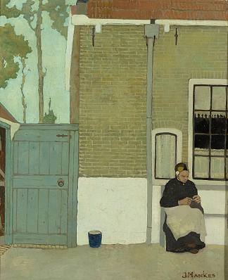 女在她家门口 Female in front of her house (1914)，扬·曼克斯