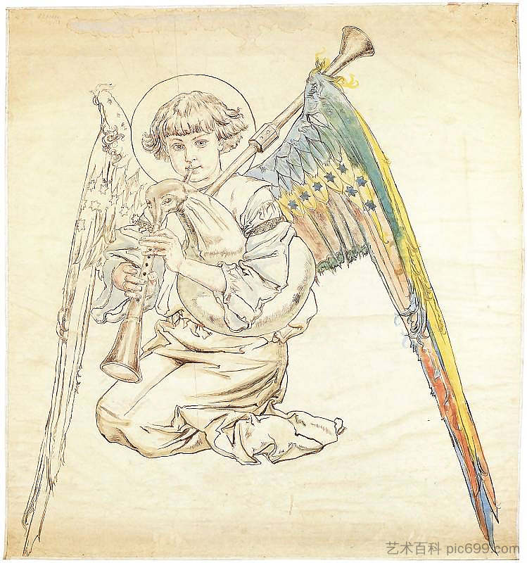 天使与长笛 Angel with flutes，扬·马泰伊科