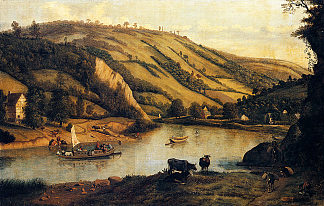 广阔的河流景观，可能是德比郡，前景是放牧者和他们的牛 An Extensive River landscape, Probably Derbyshire, With Drovers And Their Cattle In The Foreground (1698)，简·西伯利亚