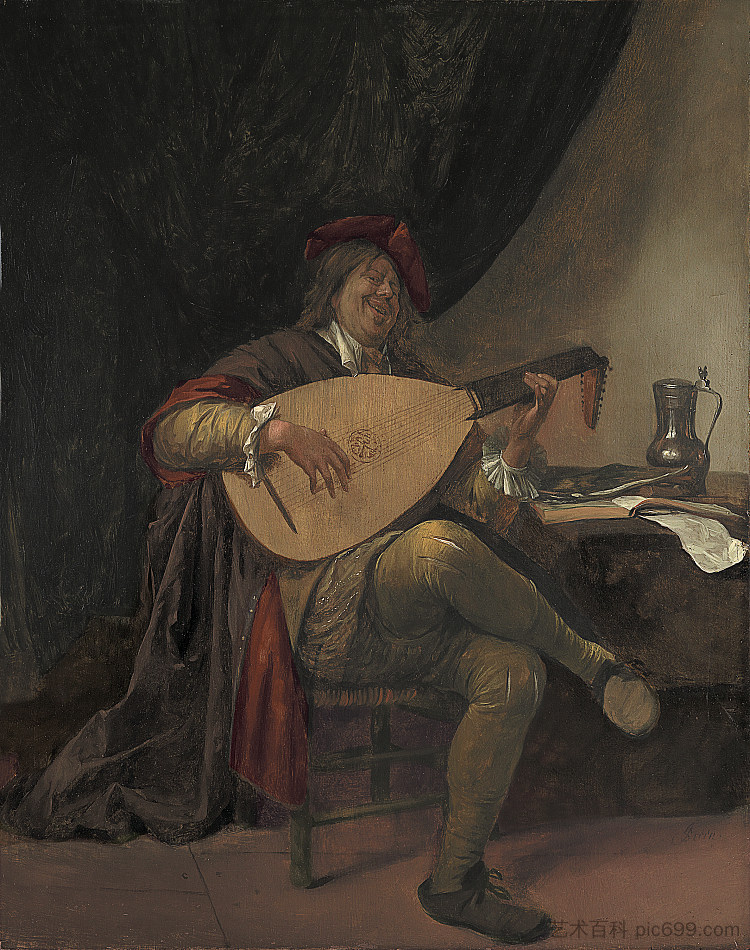 带琵琶的自画像 Self-portrait with a lute (c.1663 - c.1665)，扬·斯蒂恩