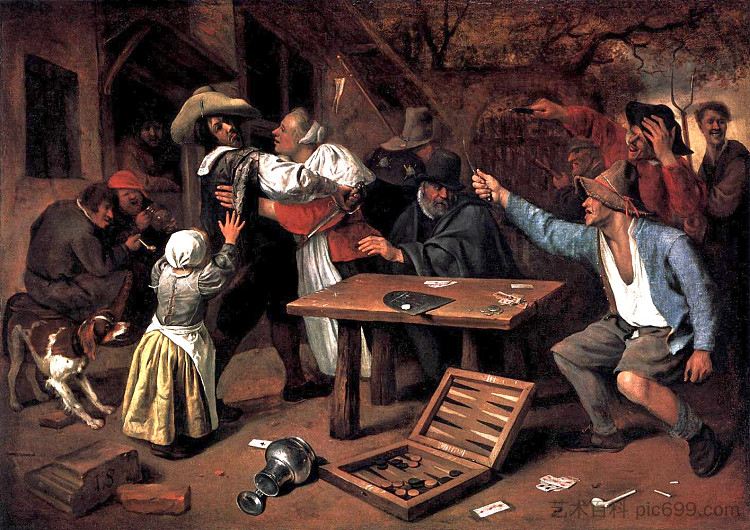 关于纸牌游戏的争论 Argument over a Card Game (c.1665),扬·斯蒂恩