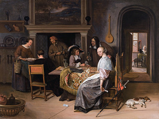 室内的纸牌玩家 The Card Players in an Interior (c.1660)，扬·斯蒂恩