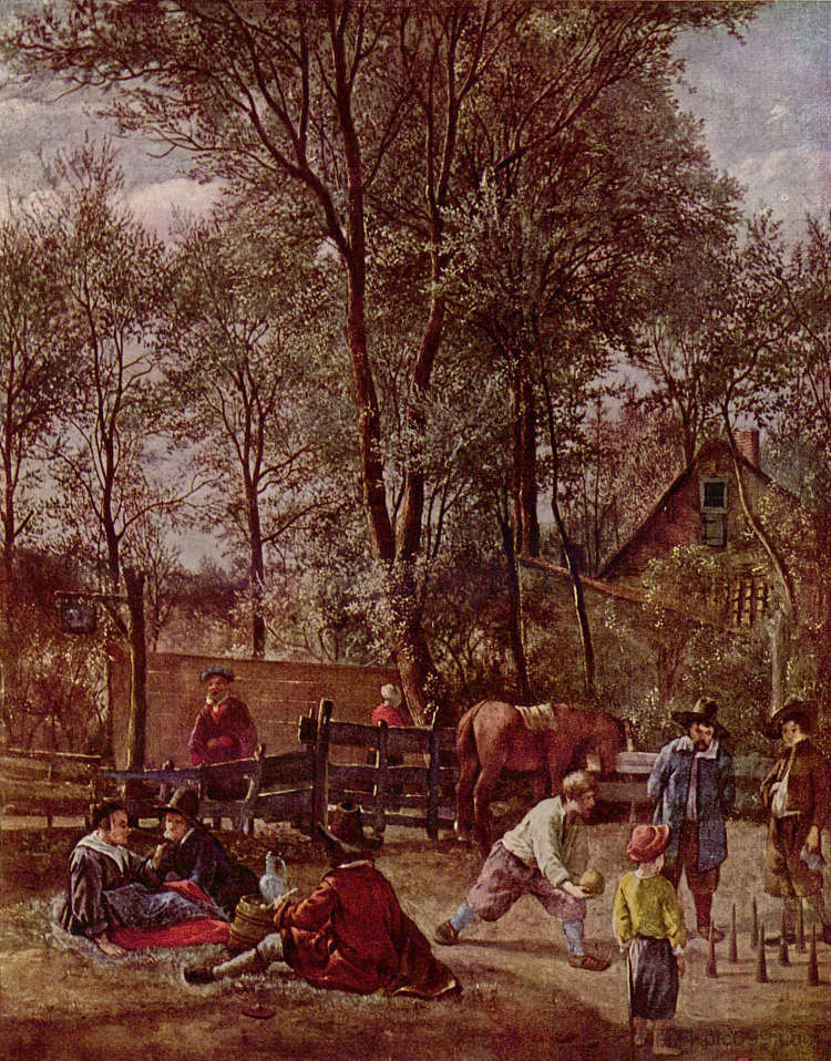 客栈外的滑稽玩家 Skittle Players outside an Inn (1660 - 1663)，扬·斯蒂恩