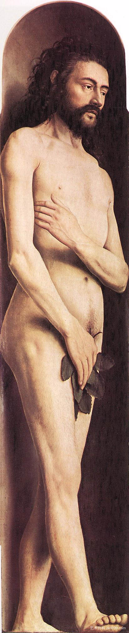 亚当，来自根特祭坛画的左翼 Adam, from the left wing of the Ghent Altarpiece (1425 - 1429)，扬·凡·艾克