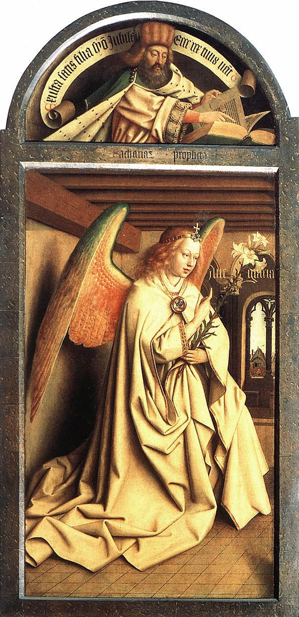 天使报喜,从根特祭坛画左面板的外部 Angel Annunciate, from exterior of left panel of the Ghent Altarpiece (1432),扬·凡·艾克