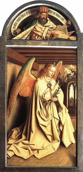 天使报喜，从根特祭坛画左面板的外部 Angel Annunciate, from exterior of left panel of the Ghent Altarpiece (1432)，扬·凡·艾克