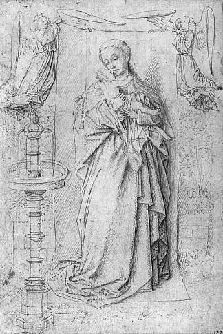 喷泉旁麦当娜的复制图 Copy drawing of Madonna by the Fountain (1439)，扬·凡·艾克