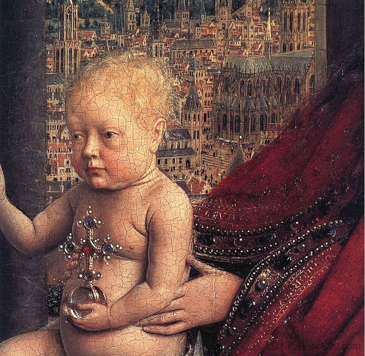 罗林总理的圣母（局部） The Virgin of the Chancellor Rolin (detail) (1434 - 1436)，扬·凡·艾克