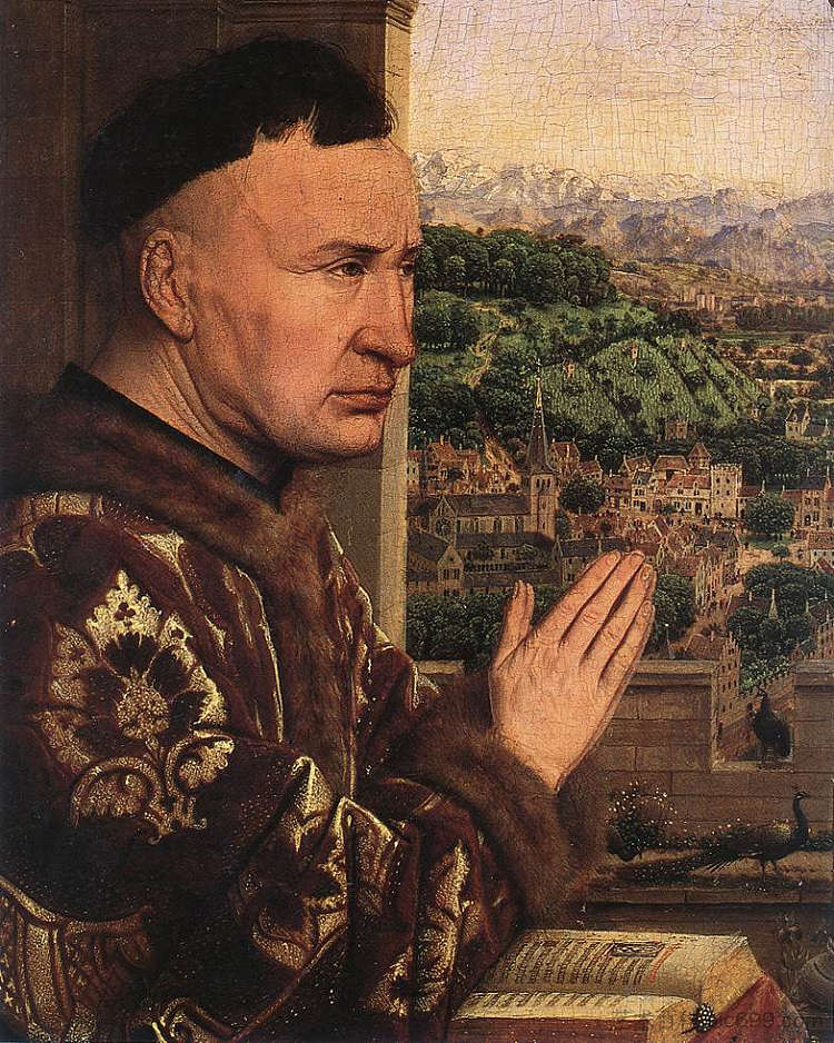罗林总理的圣母（局部） The Virgin of the Chancellor Rolin (detail) (1434 - 1436)，扬·凡·艾克
