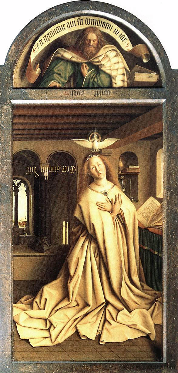 圣母报喜,从根特祭坛画右面板的外部 Virgin Annunciate, from the exterior of the right panel of the Ghent Altarpiece (1432),扬·凡·艾克