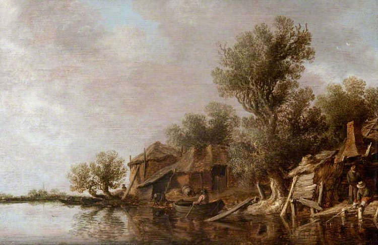 河边的小屋和渔民 Cottages and Fishermen by a River (1631)，扬·范·戈因