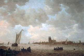 多德雷赫特与格罗特柯克穿过马斯的景色 View of Dordrecht with the Grote Kerk Across the Maas (1644)，扬·范·戈因