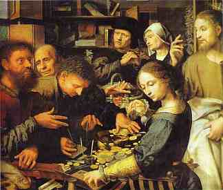 耶稣传唤马太离开税务局 Jesus Summons Matthew to Leave the Tax Office (1536)，简·范·海森