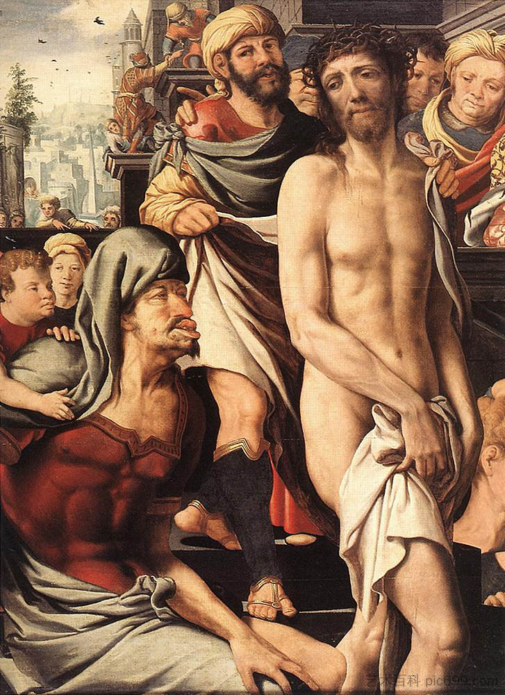 嘲弄基督（局部） The Mocking of Christ (detail) (c.1560)，简·范·海森