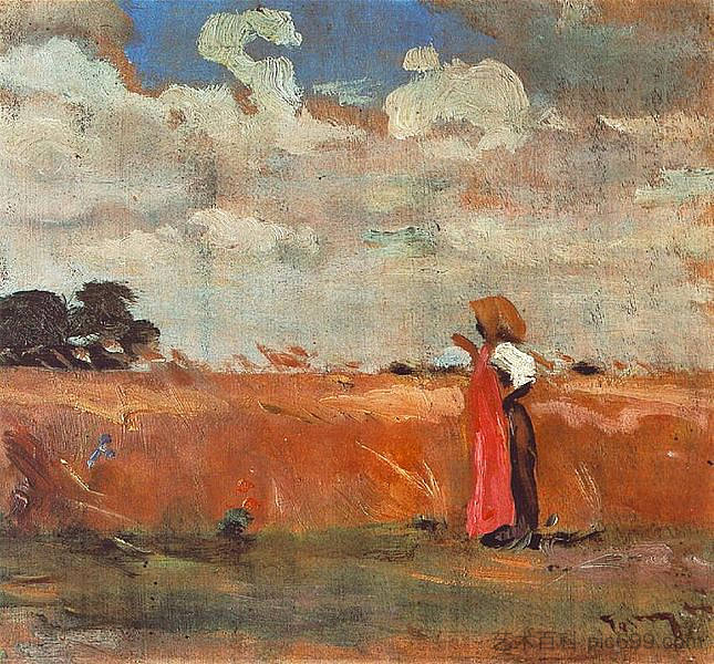 麦地与披肩的女人 Wheatland with Woman of Shawl (1912)，詹诺斯托尼耶