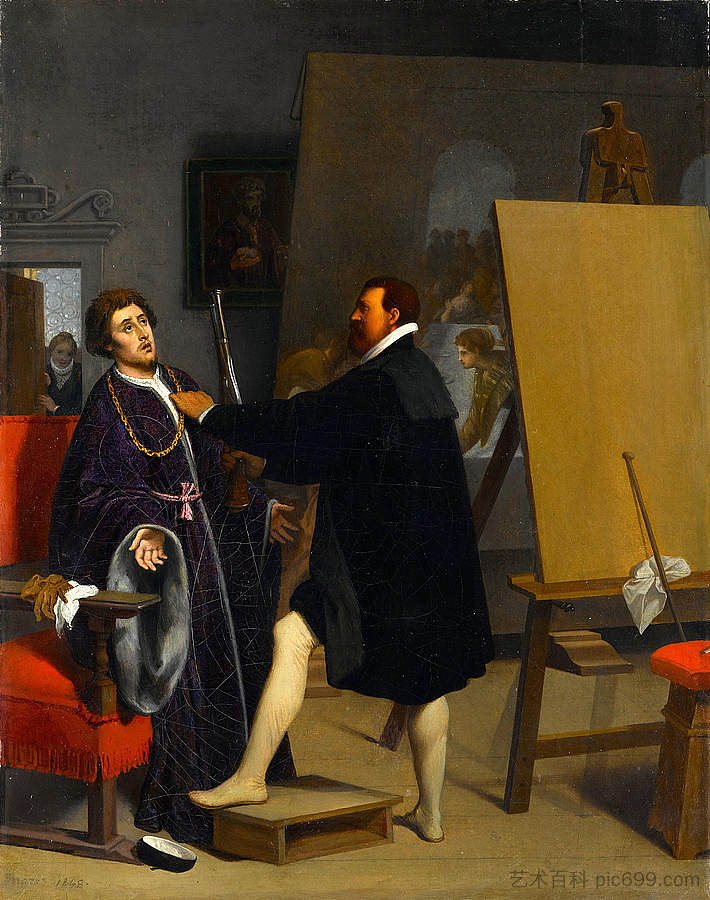 阿雷蒂诺在丁托列托工作室 Aretino in the Studio of Tintoretto (1848)，让·奥古斯特·多米尼克·安格尔