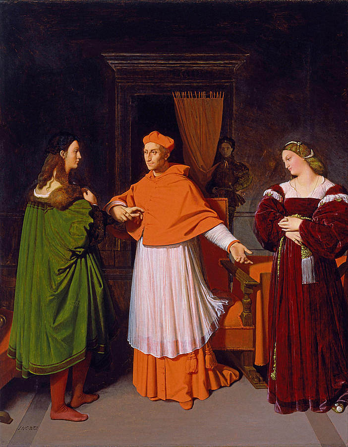 拉斐尔的订婚和红衣主教比比耶娜的侄女 The Betrothal of Raphael and the Niece of Cardinal Bibbiena (1813 - 1814)，让·奥古斯特·多米尼克·安格尔