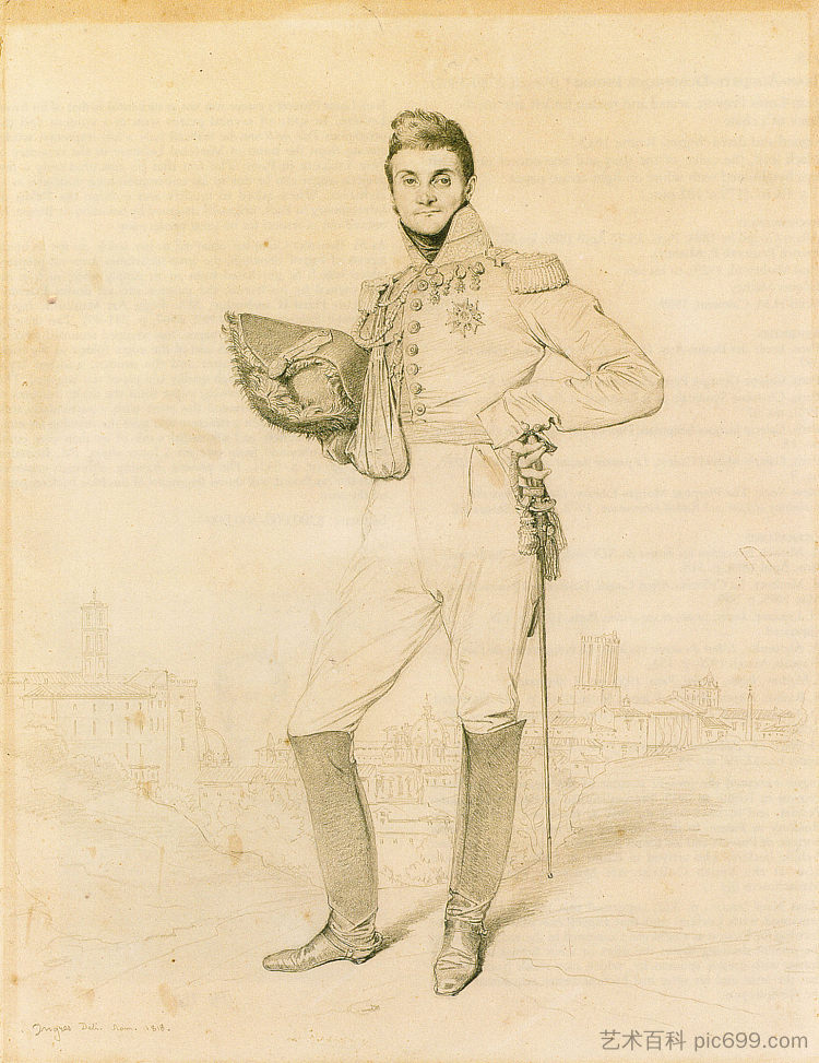 路易-艾蒂安·杜隆·德·罗斯奈将军 General Louis-Etienne Dulong de Rosnay (1818)，让·奥古斯特·多米尼克·安格尔