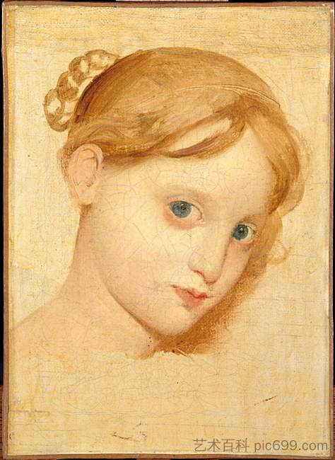 一个蓝眼睛的年轻金发女孩的头（劳雷-佐伊加） Head of a young blond girl with blue eyes (Laure-Zoega)，让·奥古斯特·多米尼克·安格尔