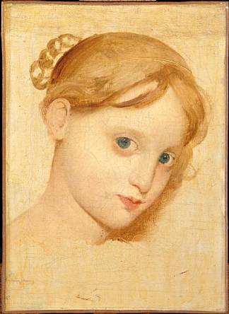 一个蓝眼睛的年轻金发女孩的头（劳雷-佐伊加） Head of a young blond girl with blue eyes (Laure-Zoega)，让·奥古斯特·多米尼克·安格尔