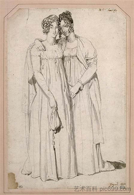 亨丽埃特·哈维和她同父异母的妹妹伊丽莎白·诺顿 Henriette Harvey and her half sister Elizabeth Norton,让·奥古斯特·多米尼克·安格尔