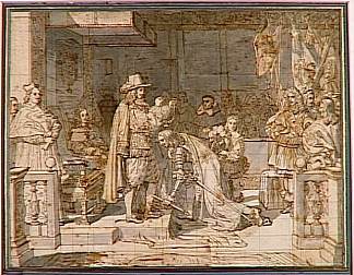 腓力五世在阿尔曼扎战役后将金羊毛交给贝里克公爵 Philip V handing around the Golden Fleece to the Duke of Berwick after the battle of Almanza (1813)，让·奥古斯特·多米尼克·安格尔
