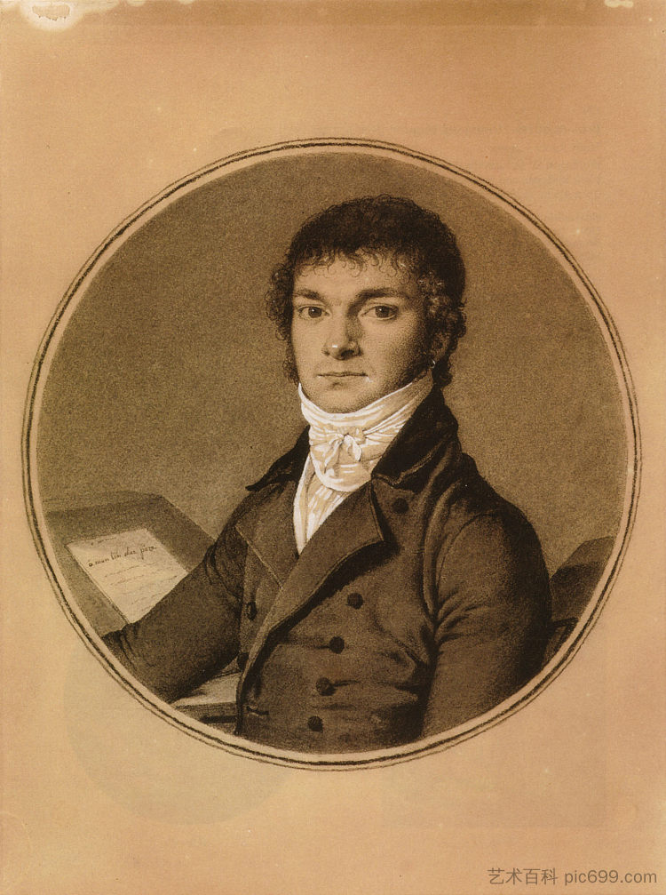 皮埃尔·纪尧姆·卡佐(Pierre Guillaume Cazeaux),半身,坐在办公桌前 Pierre Guillaume Cazeaux, half-length, seated at a desk (1798),让·奥古斯特·多米尼克·安格尔