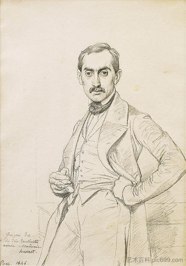 阿尔方斯·亨内特·德·古特尔的肖像 Portrait of Alphonse Hennet De Goutel，让·奥古斯特·多米尼克·安格尔