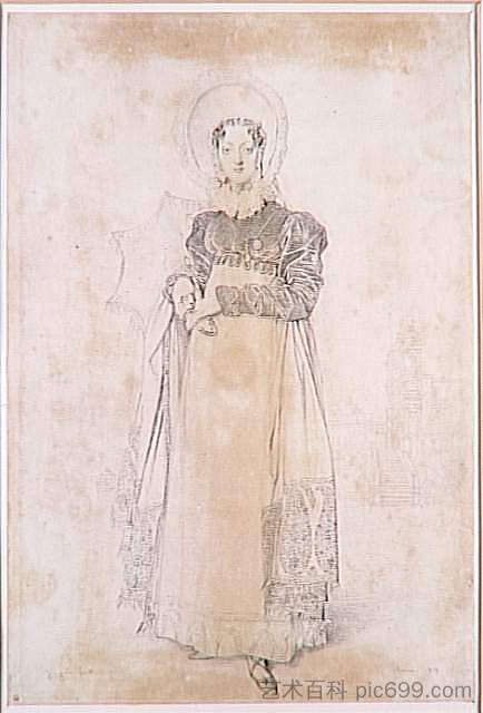 帕彭海姆男爵夫人的肖像 Portrait of Baroness Papenheim，让·奥古斯特·多米尼克·安格尔