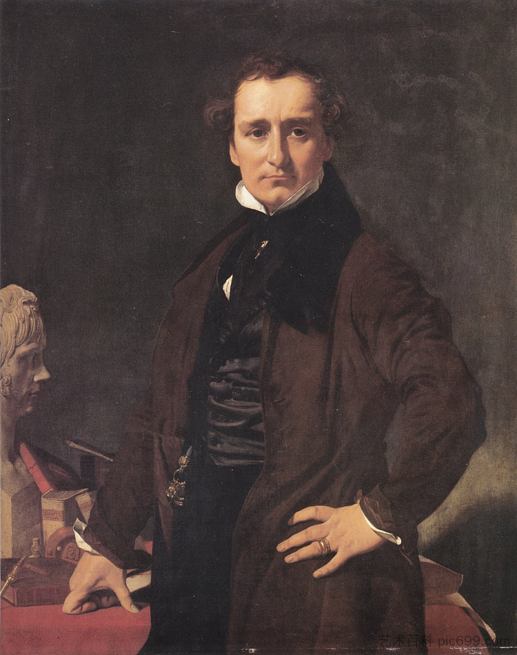 雕塑家洛伦佐·巴托里尼的肖像 Portrait of the Sculptor Lorenzo Bartolini (1820)，让·奥古斯特·多米尼克·安格尔