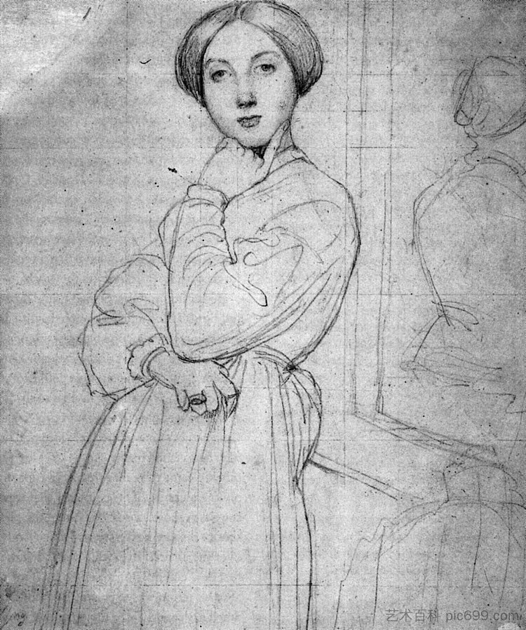 为Vicomtesse d'Hausonville学习，原名Louise Albertine de Broglie I Study for Vicomtesse d'Hausonville, born Louise Albertine de Broglie I，让·奥古斯特·多米尼克·安格尔