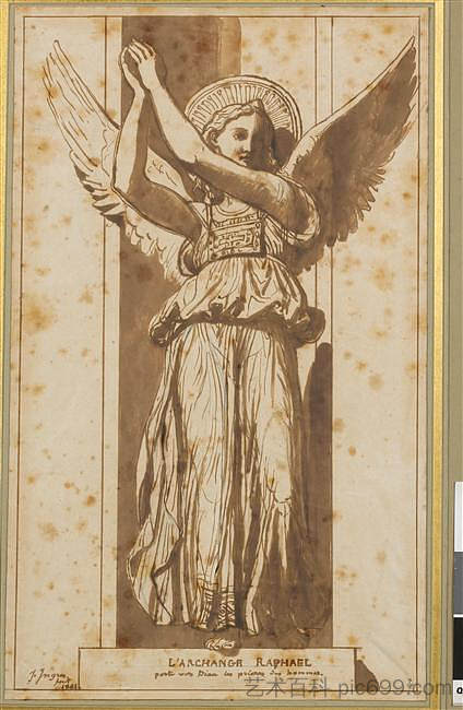 大天使拉斐尔是上帝对人类的祈祷 The archangel Raphael is the prayers of God to men (1844)，让·奥古斯特·多米尼克·安格尔