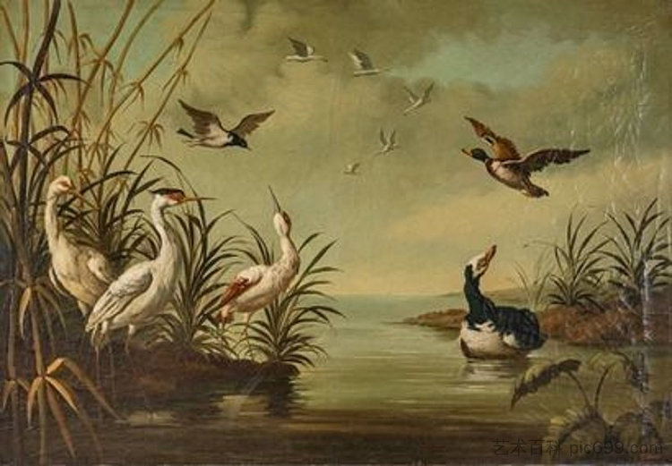 天鹅、鸭子和苍鹭 Swans, ducks and herons，让·巴普蒂斯特·乌德里